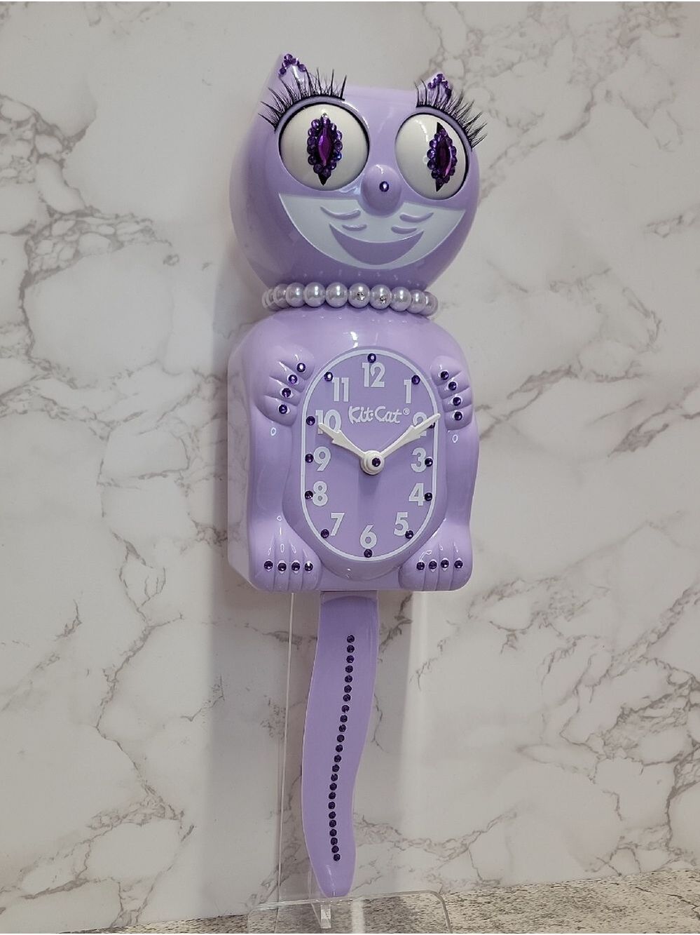 RARE RETIRED Jeweled Pastel Lilac Lady Kit Kat Cat Klock Clock - Picture 3 of 11
